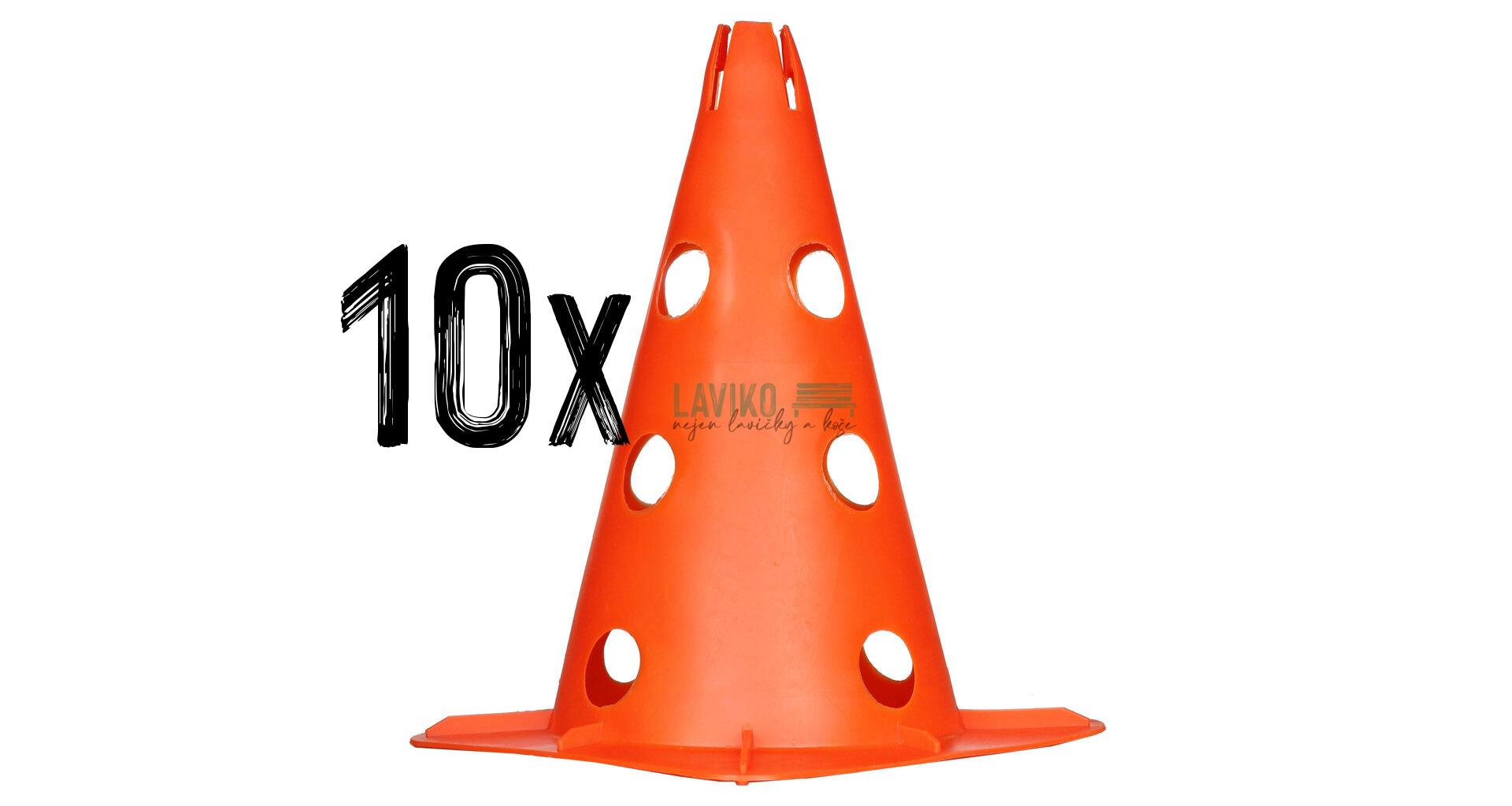 VÝHODNÁ SADA - 10x Tréninkový kužel KONIQ s otvory, plastový, oranžový