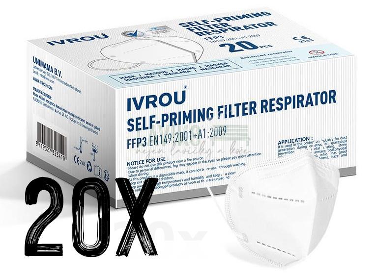 Respirátor skládací IVROU NR, FFP3, 20 ks