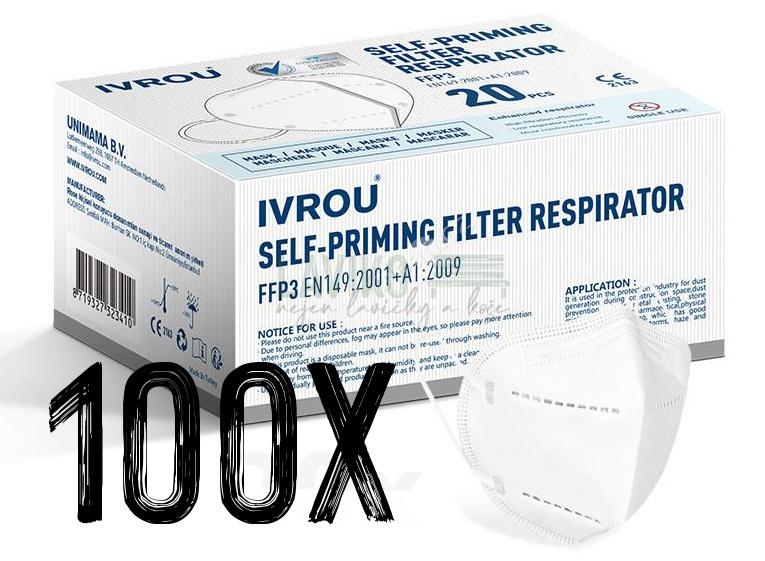 Respirátor skládací IVROU NR, FFP3, 100 ks